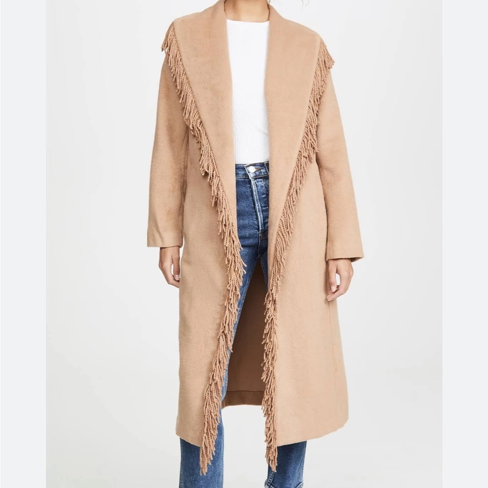 Gorgeous line and dot fringe wool coat